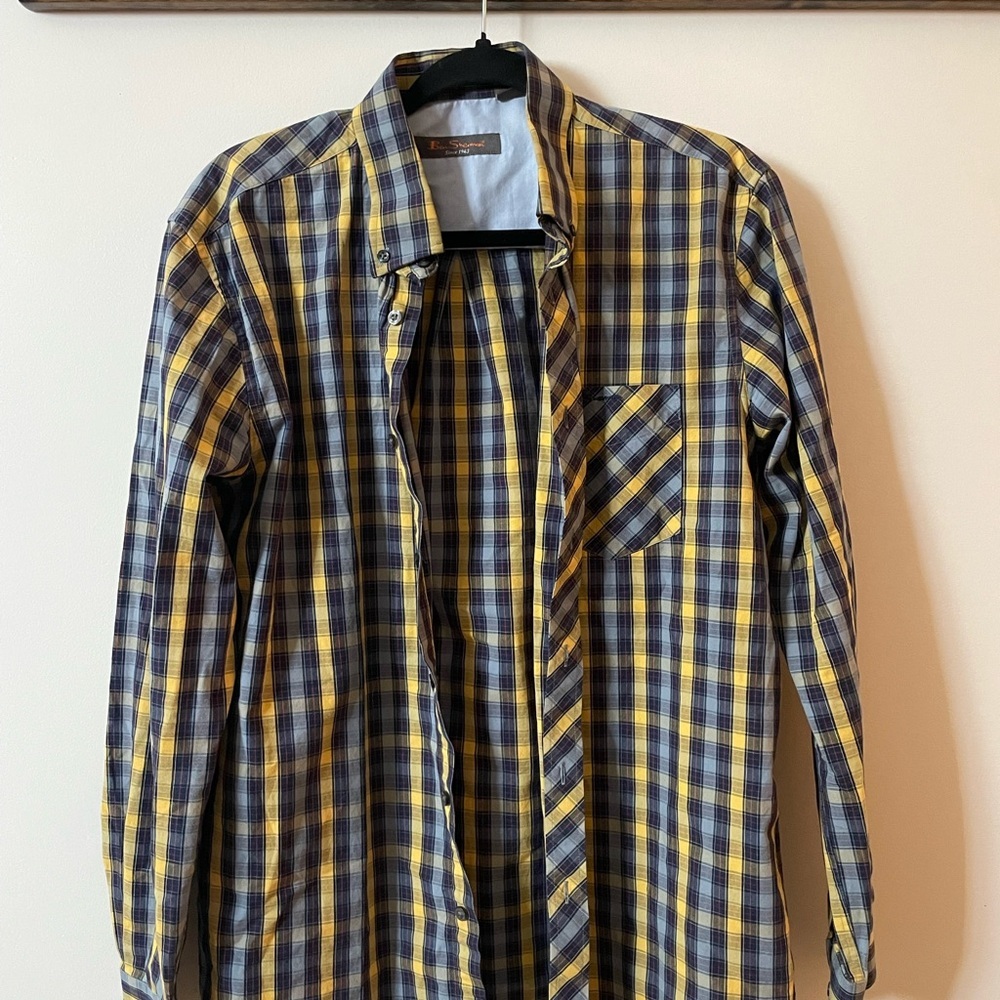 Ben Sherman Yellow and Blue Casual Button Down Shirt